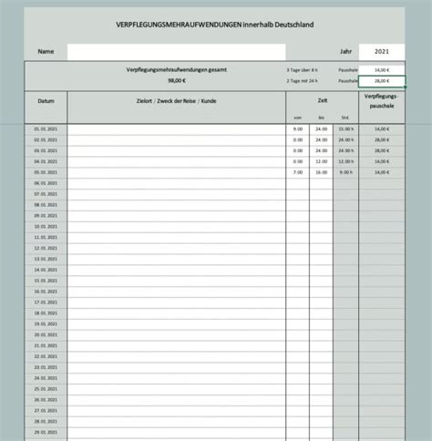 Verpflegungsmehraufwendungen Excel Vorlage