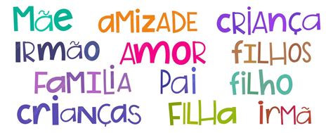 Palavras Que Define Família - Palavras de família com letras infantis coloridas irregulares em ...