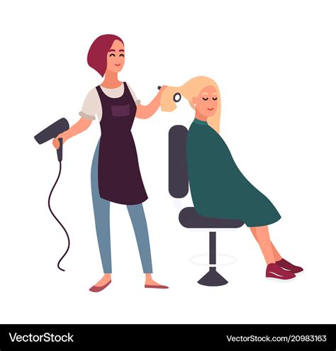 Female Hairdresser Blow Dry With Hairdryer Hair Of