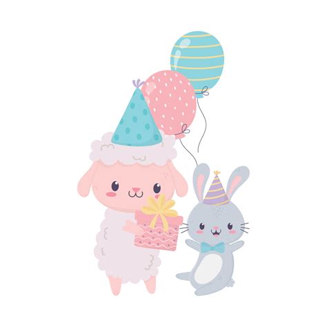 Happy Birthday Sheep Rabbit T Balloons Celebration Decoration Card