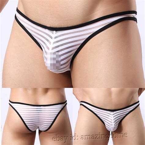 Men S See Through Mesh Stripes Micro Bikini Briefs Underwear Male Cheeky Shorts Ebay
