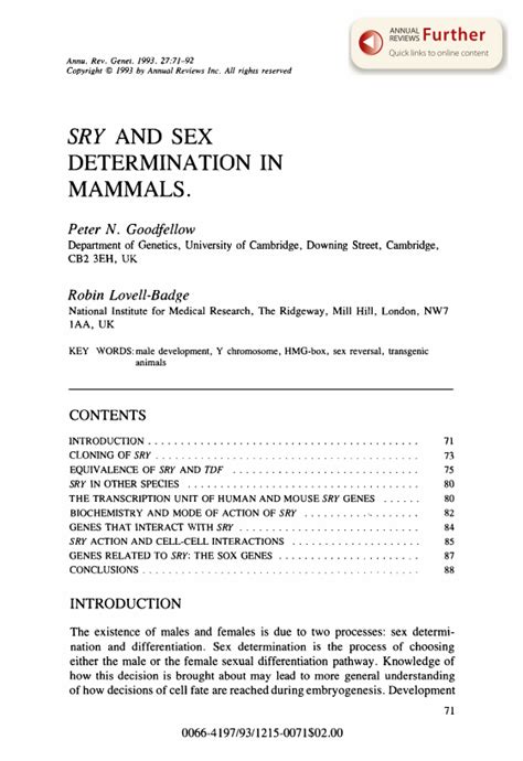 Sry And Sex Determination In Mammals Annual Reviews