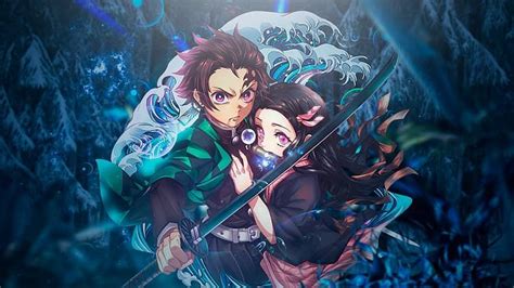 two anime characters holding swords in front of a background