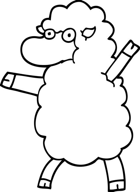 Line Drawing Cartoon Sheep Standing Upright 12153532 Vector Art At Vecteezy