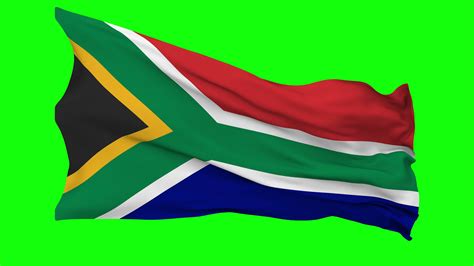 South Africa Flag Waving Seamless Loop In Wind Chroma Key Green Screen