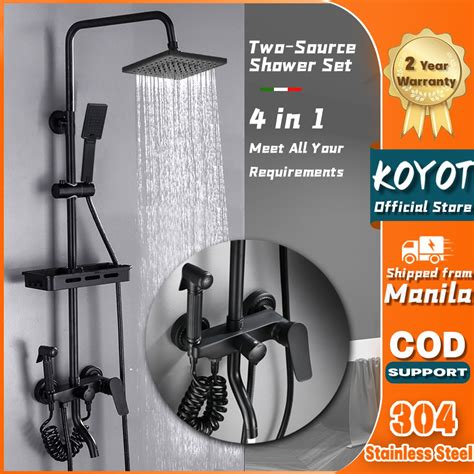Koyot Stainless Steel In Hot And Cold Square Matte Black Shower Set With Faucet Bidet
