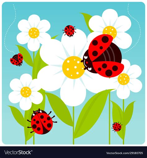 Ladybugs And Flowers Royalty Free Vector Image