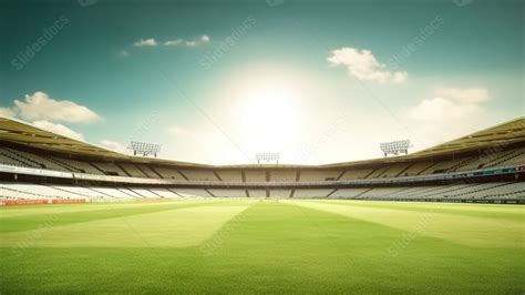 Frontal Perspective Of A Cricket Stadium On A Lush Green Ground