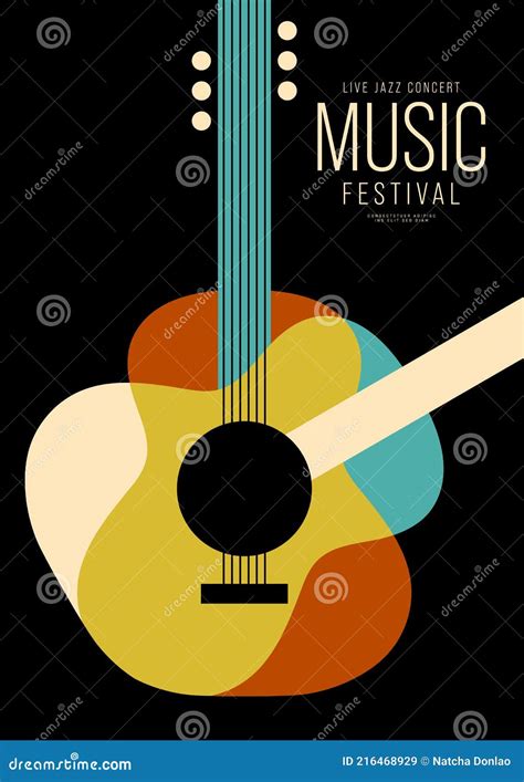 Music Poster Design Template Background Decorative With Guitar Stock