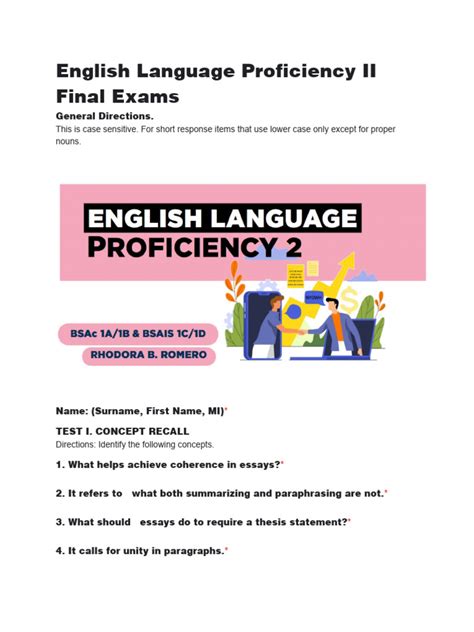 English Language Proficiency Ii Final Exams Pdf Essays Linguistics