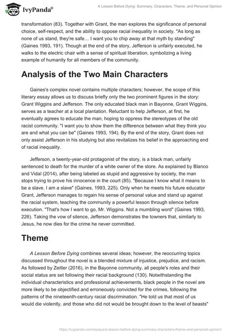 A Lesson Before Dying Summary Characters Theme 1178 Words Essay