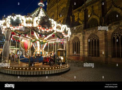 carousel christmas market  strasbourg alsace france europe stock
