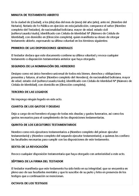 Minuta De Testamento Abierto 1 Minuta De Testamento Abierto En La Ciudad De Ciudad A Los