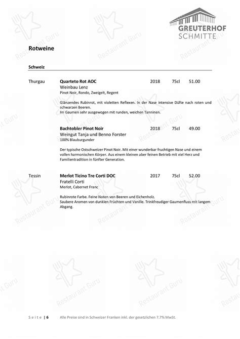 Menu da Restaurant Schmitte, Gachnang