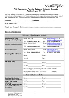 Fillable Online Southampton Ac Risk Assessment Form For Outgoing