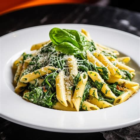 Premium Photo Penne With Spinach And Parmesan