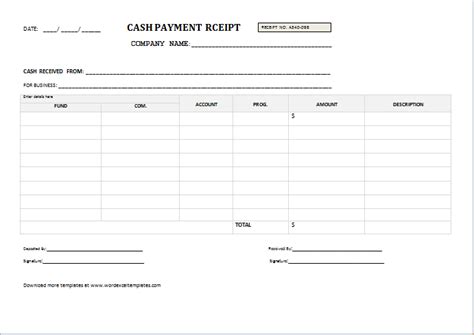 CASH PAYMENT RECEIPT Templates for Word | Word & Excel Templates