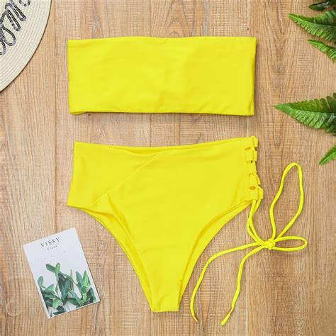 MAILLOT DE BAIN Bikini taille haute femmes ensemble Bikini Bandeau Sexy Bikinis brésiliens Femme