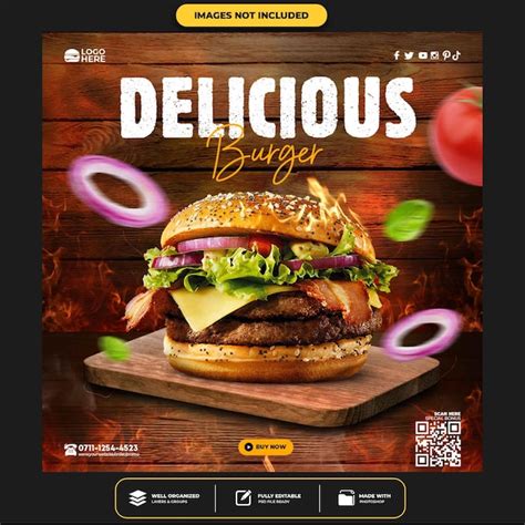 Premium PSD Delicious Burger Social Media Post Template