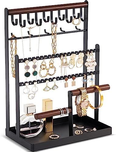 Lolalet Porte Bijoux Présentoir à Bijoux en Metal et Bois Durable avec