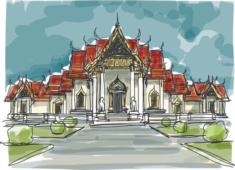 Sketchbook Thailand Tempel Eps Stock Vektor Colourbox