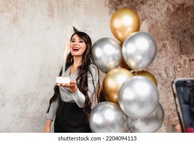 Happy Birthday Sexy Brunette Posing Balloons Stock Photo Shutterstock