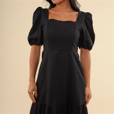 Aura Loja Vestido Linho Bufante Preto Vestidos