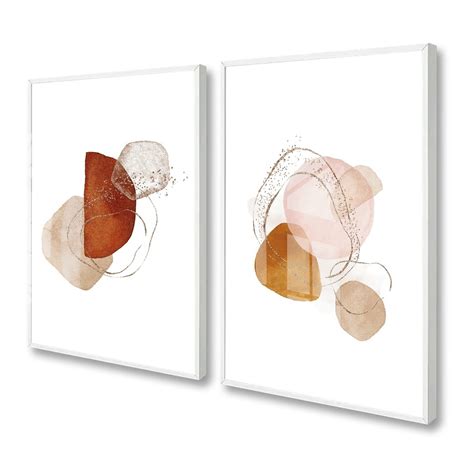 Kit Quadros Abstrato Tons Bege Nude Moldura E Vidro Sala Elo