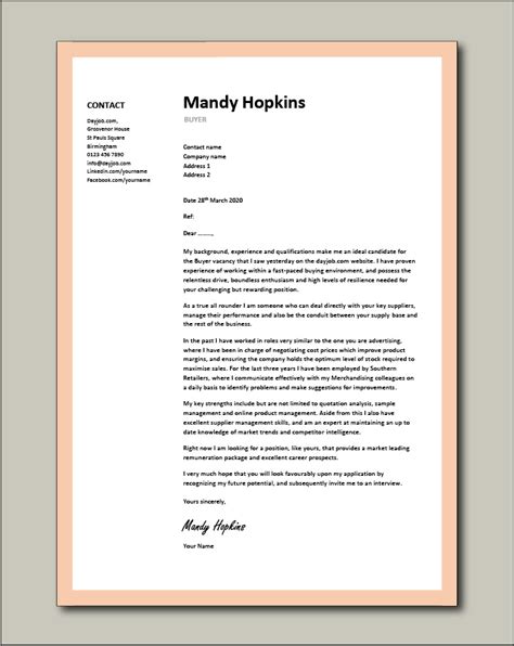 Buyer Cover Letter Sample ~ Resume Letter