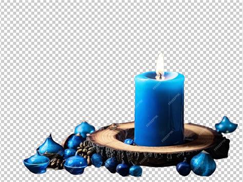 Голубая свеча и голубой цветочный украшение пламя | Премиум PSD Файл