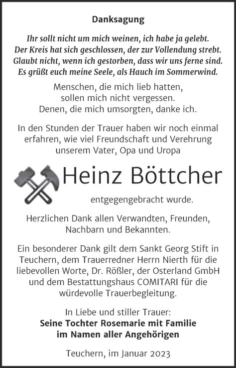 Traueranzeigen von Heinz Böttcher abschied nehmen de