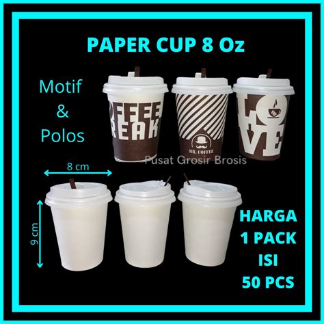 Jual Cod Paper Cup 8oz 50pcs Gelas Kertas Kopi Motif Polos Tahan