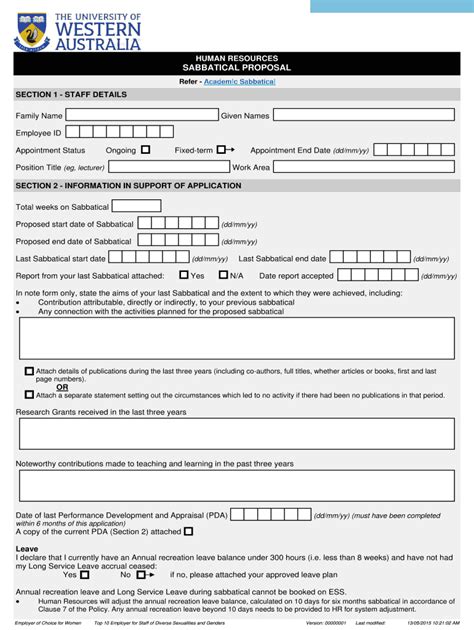 Fillable Online Hr Uwa Edu SabbaticalProposal Pub Fax Email Print