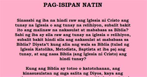 Ang Iglesia Ni Cristo Tagalog Iisa Lamang Ang Tunay Na Iglesia Ang Tunay Na Relihiyon Ang