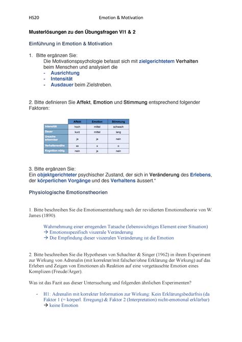 L Sungen Zu Den Emotion Motivation Bungen Musterl Sungen Zu Den