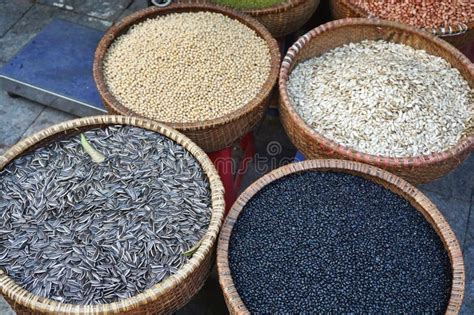 vintage bamboo baskets  food ingredients  sale  asia stock