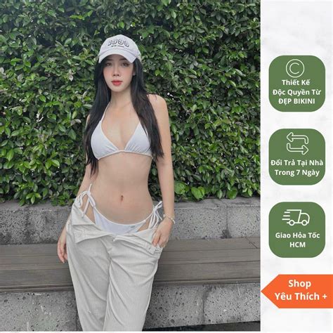 Bikini màu trắng đi biển hai mảnh Santorini Stripe White đồ bơi nữ gợi cảm chất vải cao cấp