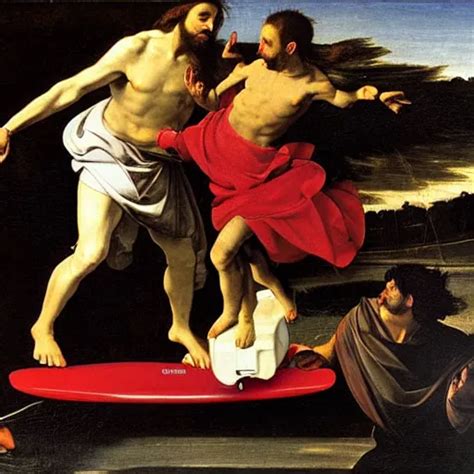 Jesus Christ Riding A Hoverboard Across Water Stable Diffusion Openart