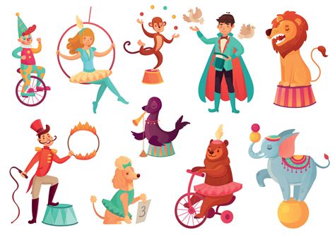 Circus animals. Animal acrobatic tricks, circus family acrobat entertainment. Cartoon vector ...