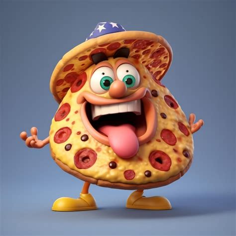 Um Personagem De Desenho Animado Uma Pizza No Rosto E Um Desenho