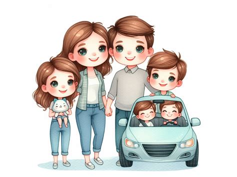 Cartoon Cute Family and Car Graphic by A.I Illustration and Graphics · Creative Fabrica