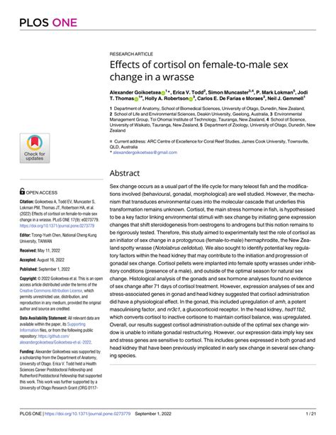 PDF Effects Of Cortisol On Female To Male Sex Change In A Wrasse