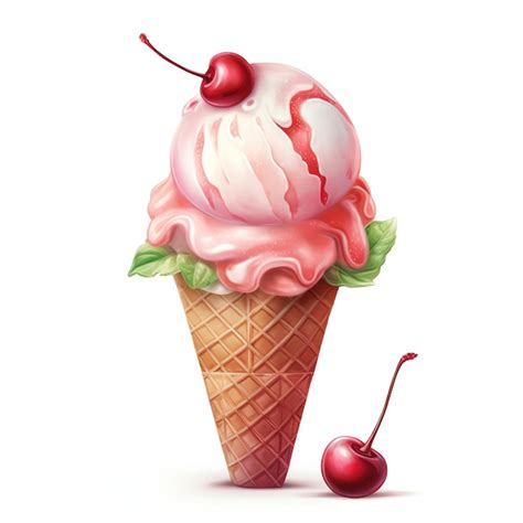 Premium AI Image Beautiful Ice Cream Cone With A Cherry On Top Tasty