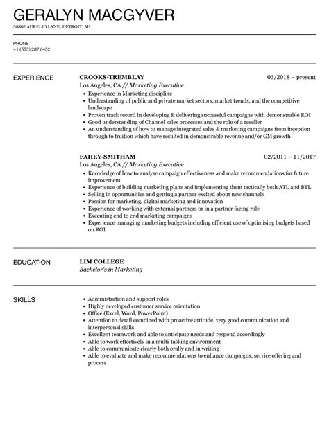 Marketing Executive Resume Samples Velvet Jobs