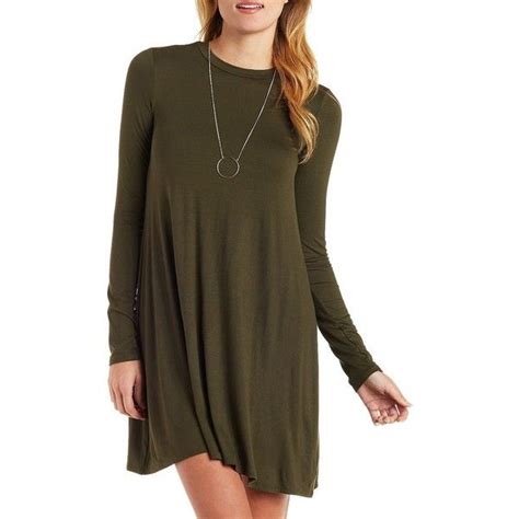 Charlotte Russe Olive Jersey Knit Long Sleeve Shift Dress By Charlotte