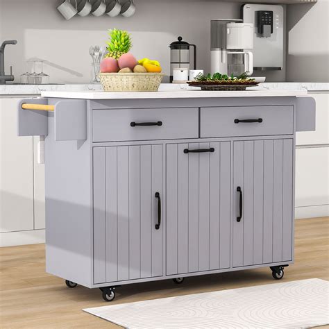 Lark Manor Cepero Kitchen Island With Trash Storage Expandable Drop