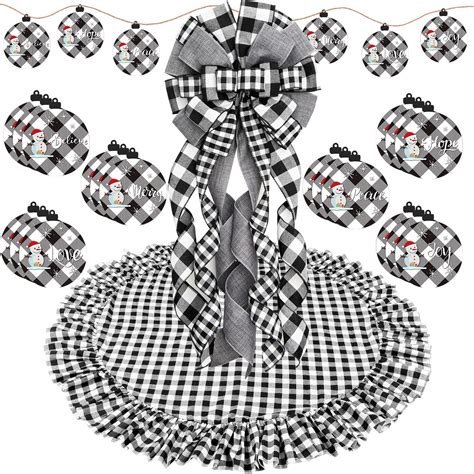 Christmas Tree Buffalo Plaid Topper Christmas Tree Bow Topper Plaid 48