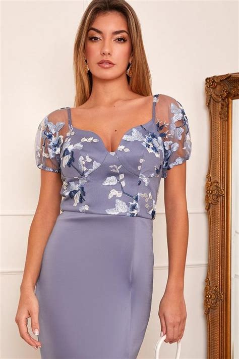 Dresses Short Sleeve Embroidered Floral Bodycon Dress Chi Chi London