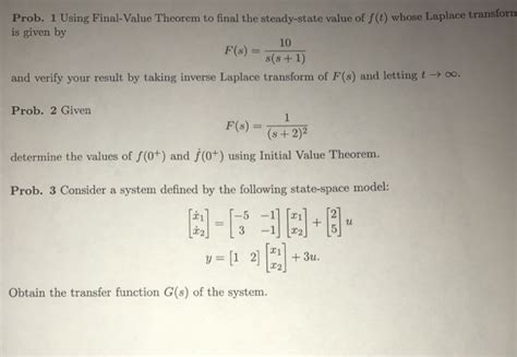 Solved Prob 1 Using Final Value Theorem To Final The