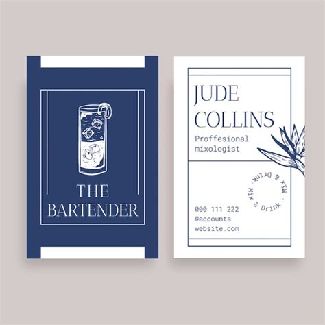 Free Vector Hand Drawn Elegant Bartender Business Card